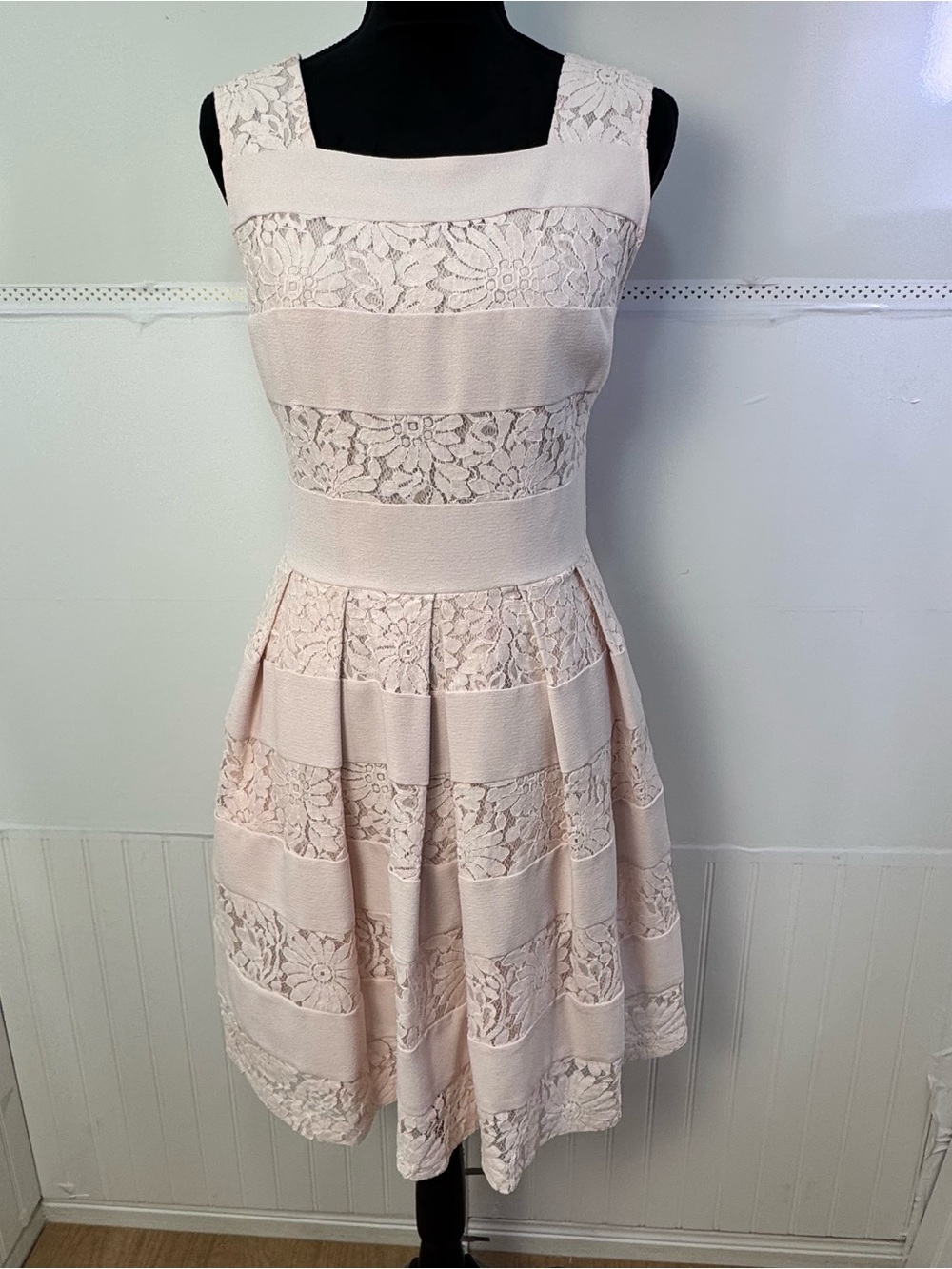 Karl Lagerfeld Paris Blush Pink Lace Pocket Fit & Flare Dress Size 10 NWOT